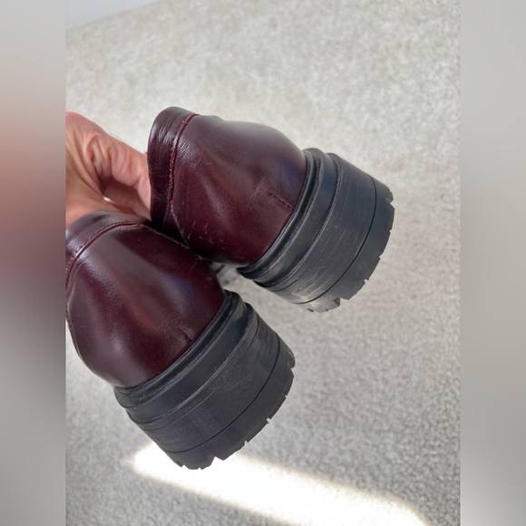 Sezane Albane Style Burgundy Leather Platform Loafers Chunky Lug Sole US 8.5 - Picture 4 of 10